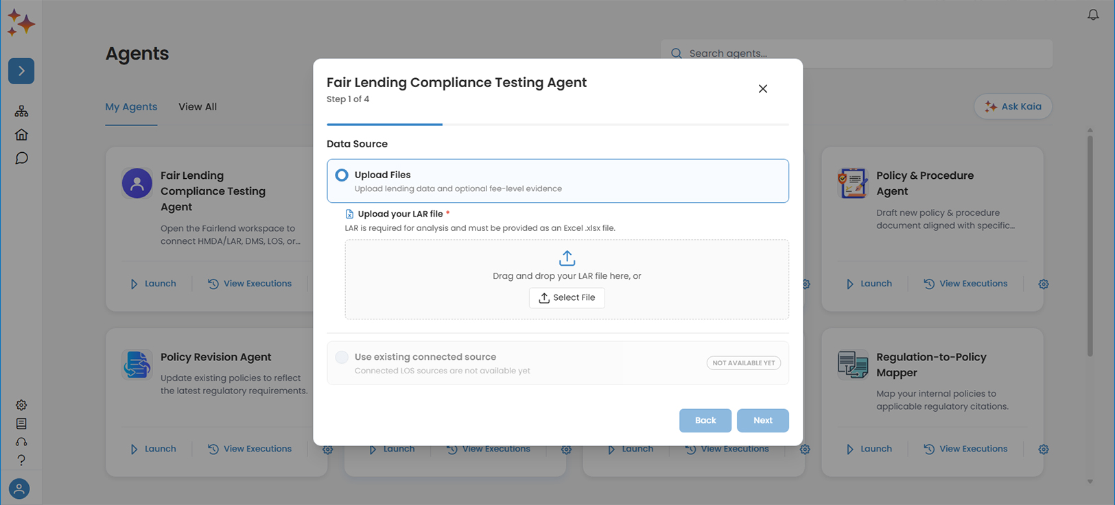 Ask Kaia Fair Lending Dashboard showing lending patterns and segments flagged for review.